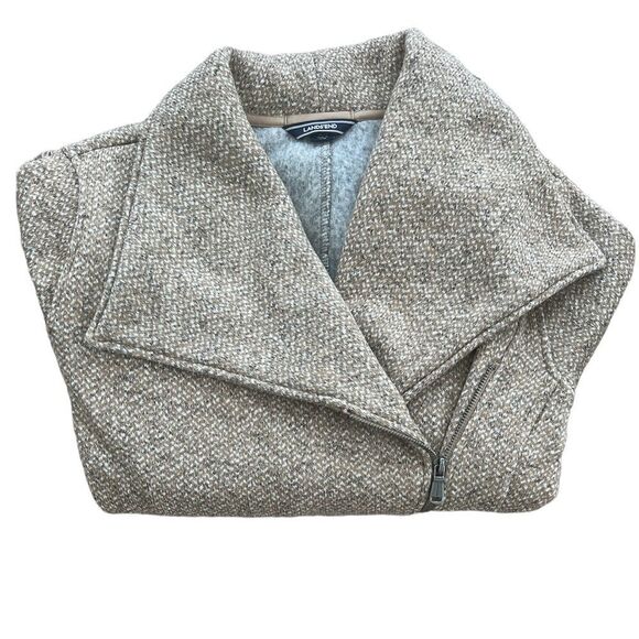 Lands End Motto Knit Fleece Oatmeal Tweed Asymmetrical Zip Jacket Blazer Coat - Picture 5 of 16